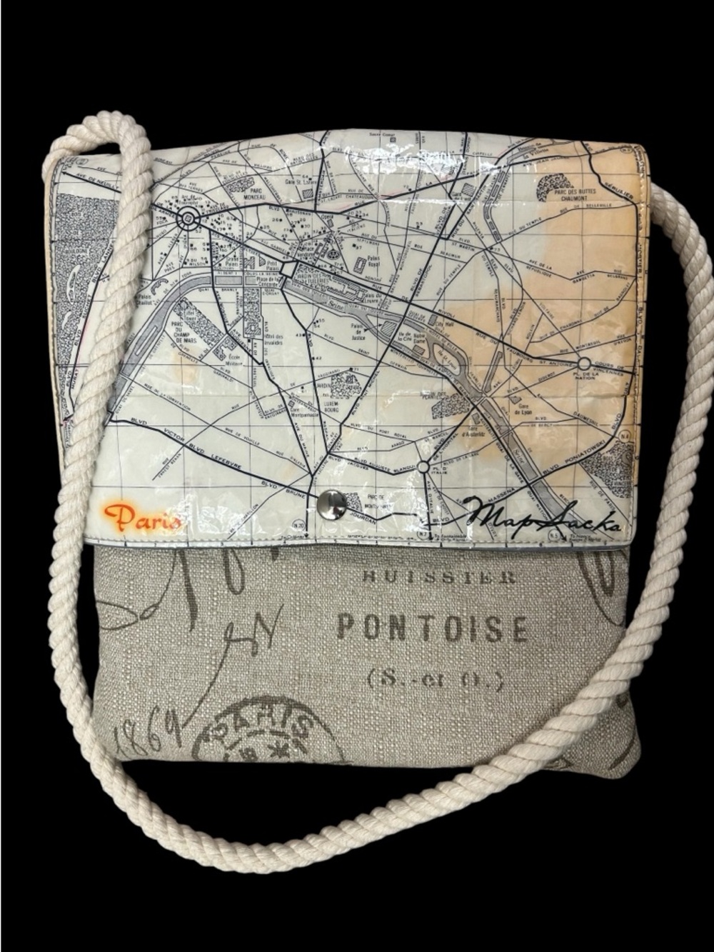 Mapsacks Paris Map Canvas Crossbody Bag in Beige & Gray